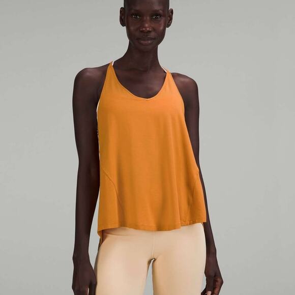 Lululemon Modal-Silk Yoga Tank Top in Autumn Orange athletic yoga Flowy tie back - Picture 1 of 9